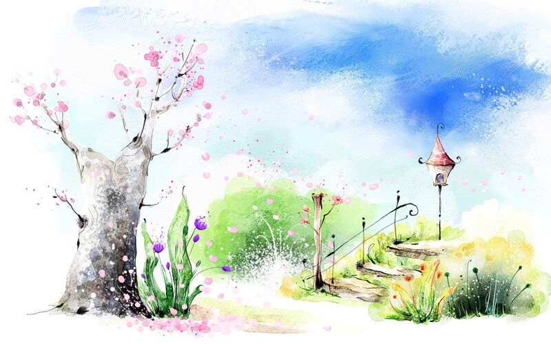Spring garden with blossoms