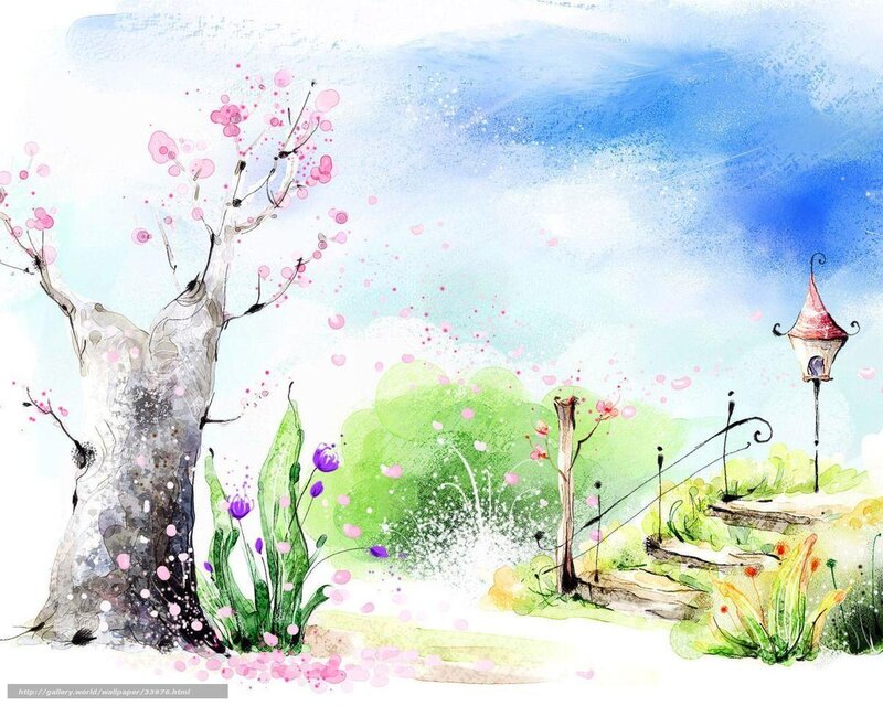 Spring garden with cherry blossoms