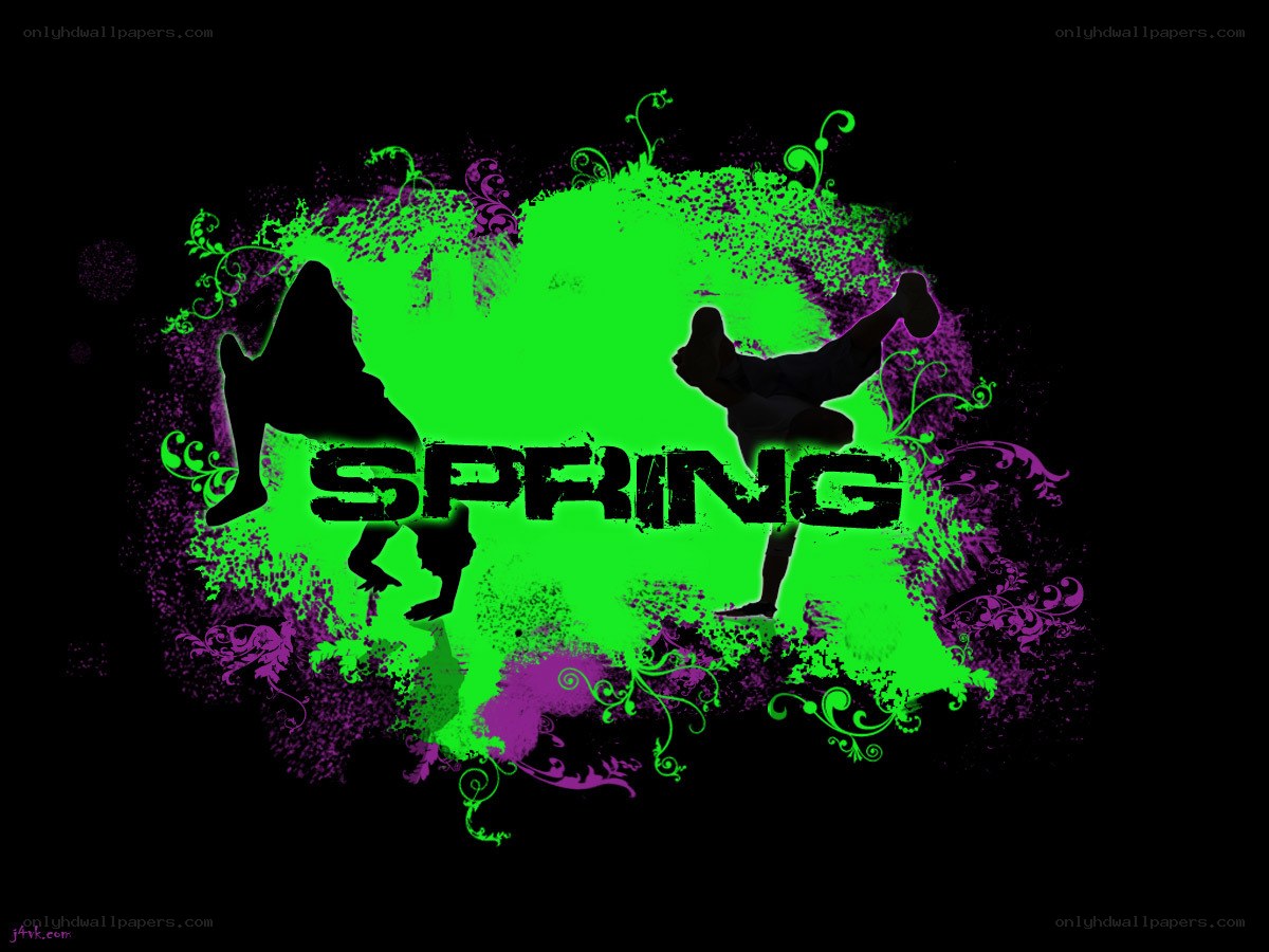 Spring graffiti art with silhouettes