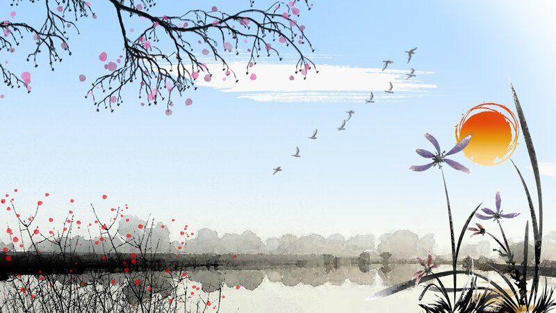 Spring Landscape with Birds