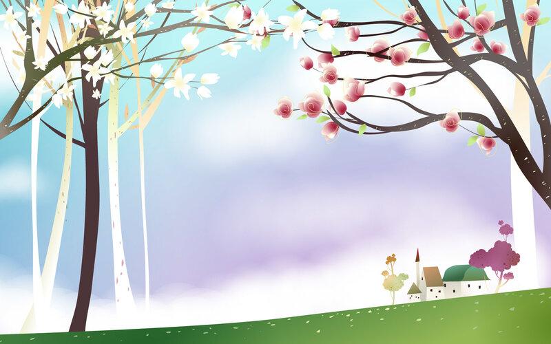 Spring landscape with blooming trees