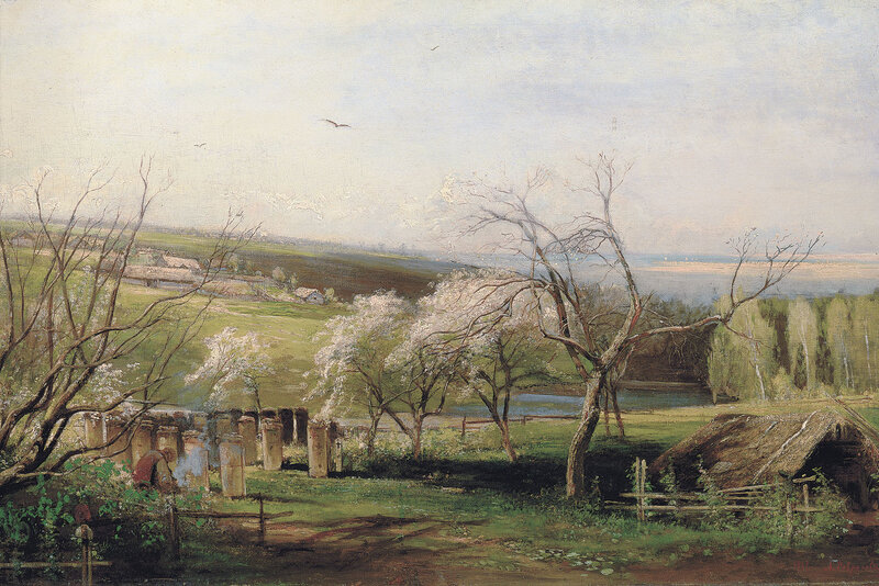 Spring landscape with blossoming trees
