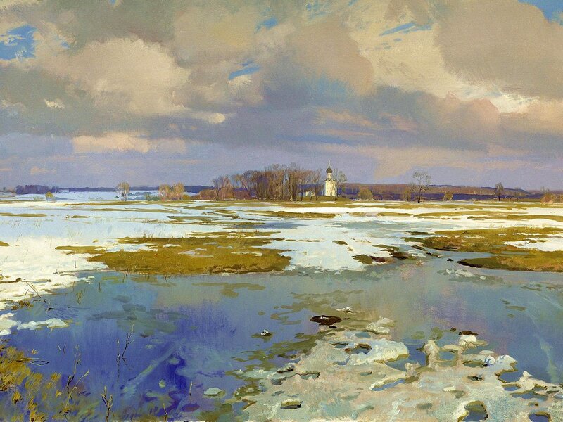 Spring landscape with church