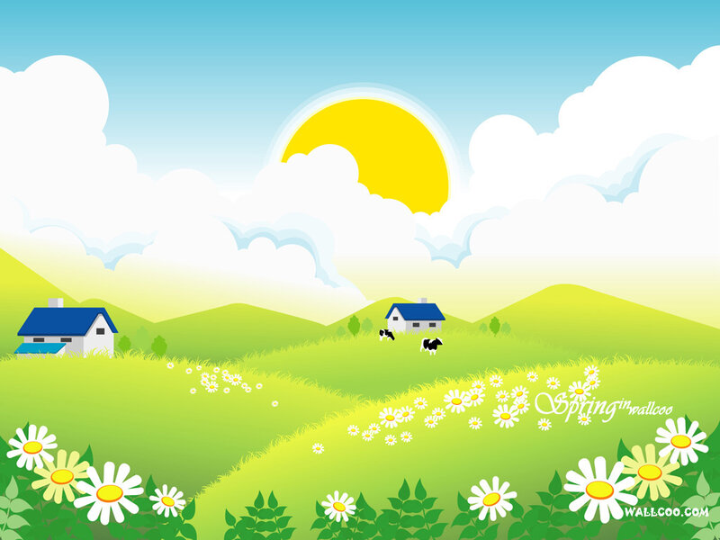 Spring landscape with houses
