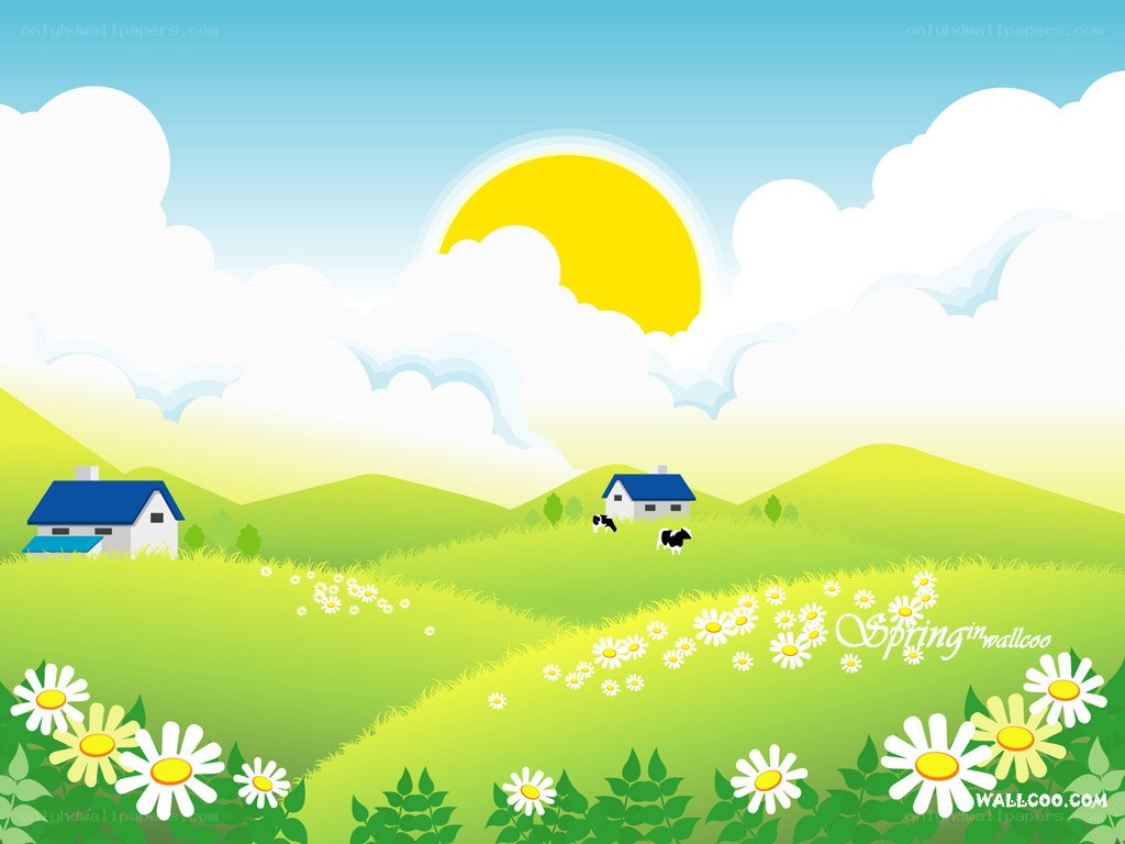 Spring landscape with houses