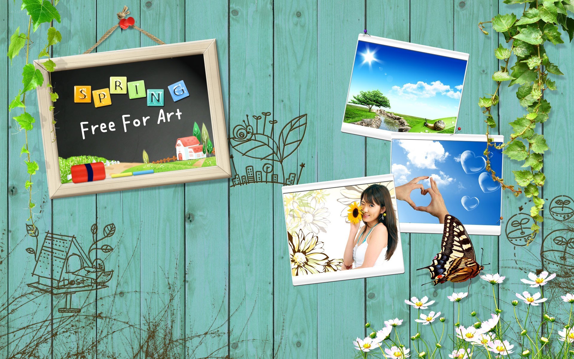 Spring photo collage with chalkboard