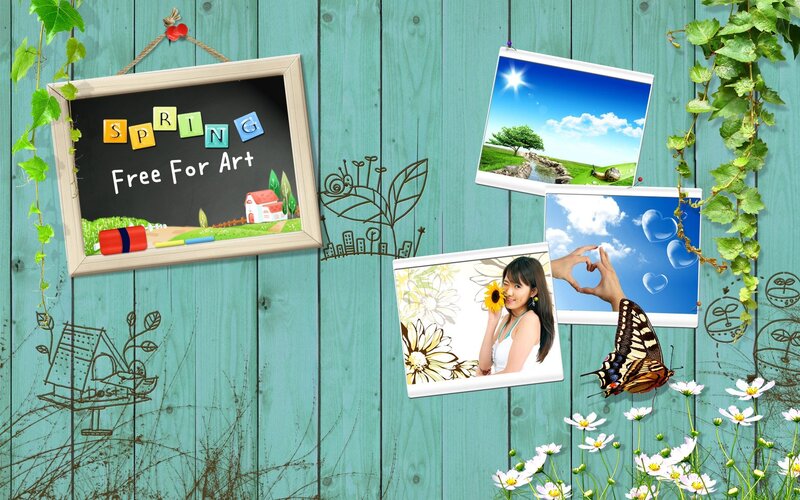 Spring photo collage with chalkboard