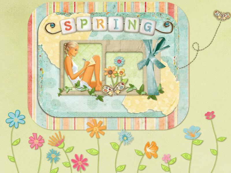 Spring scrapbook with girl writing