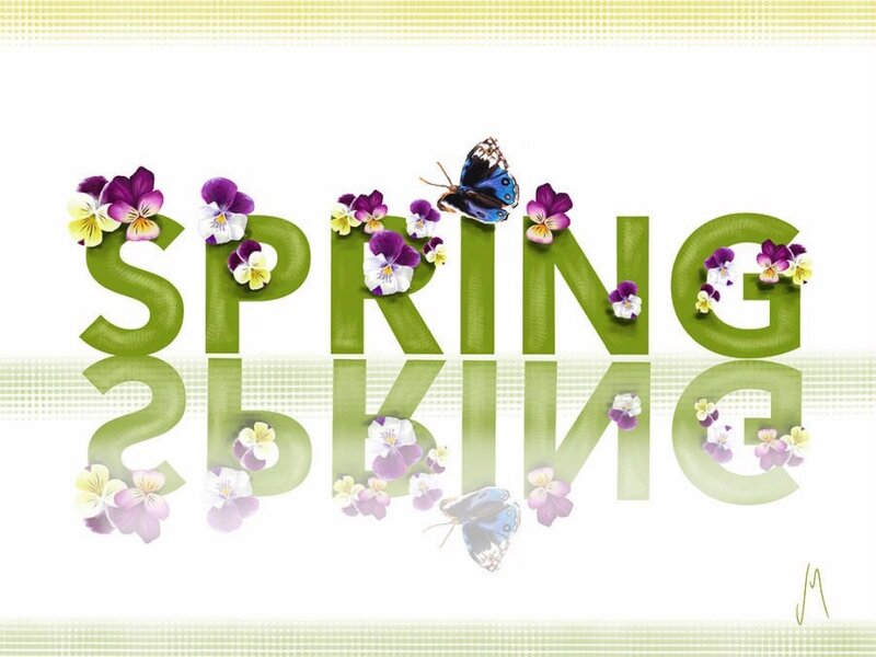 Spring Text with Flowers — Green, Cheerful, Digital Art