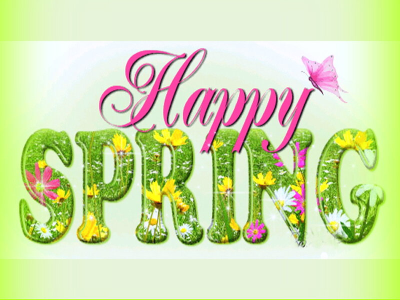Spring Text with Flowers — Green, Cheerful