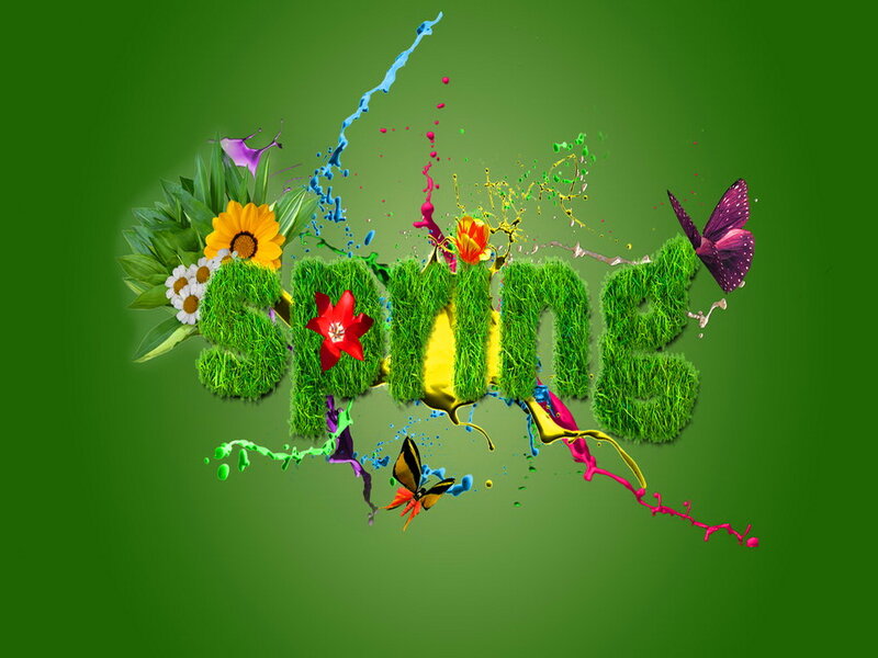 Spring Text with Flowers — Green, Vibrant