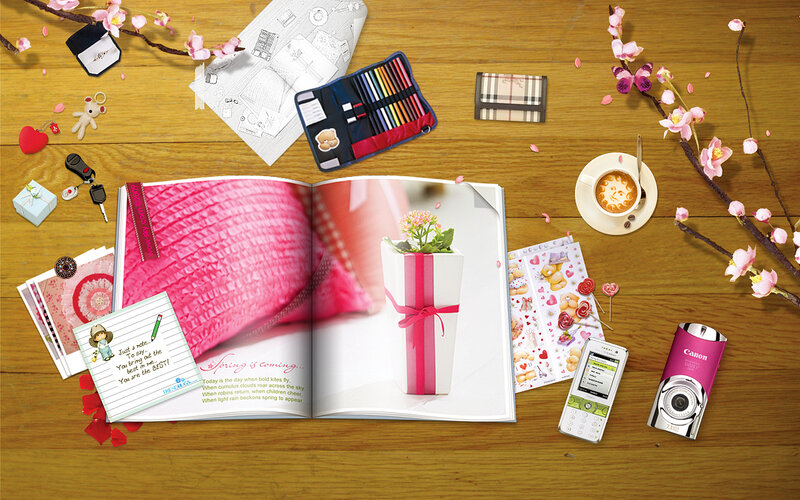 Spring-themed desktop scene