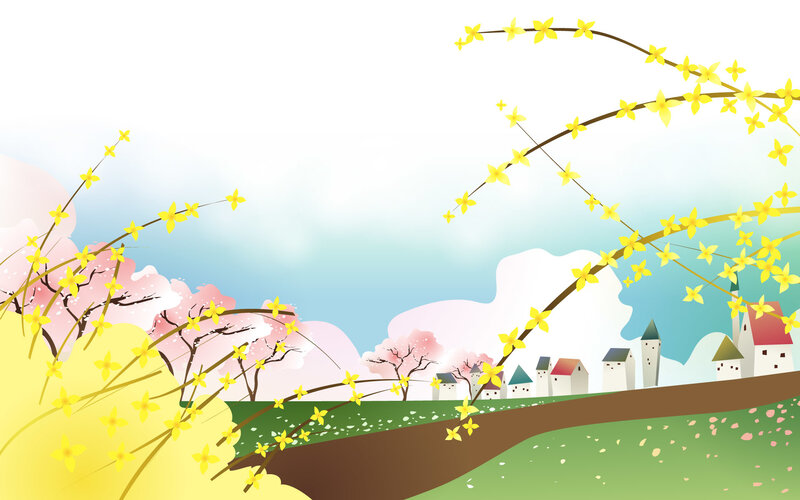 spring village landscape