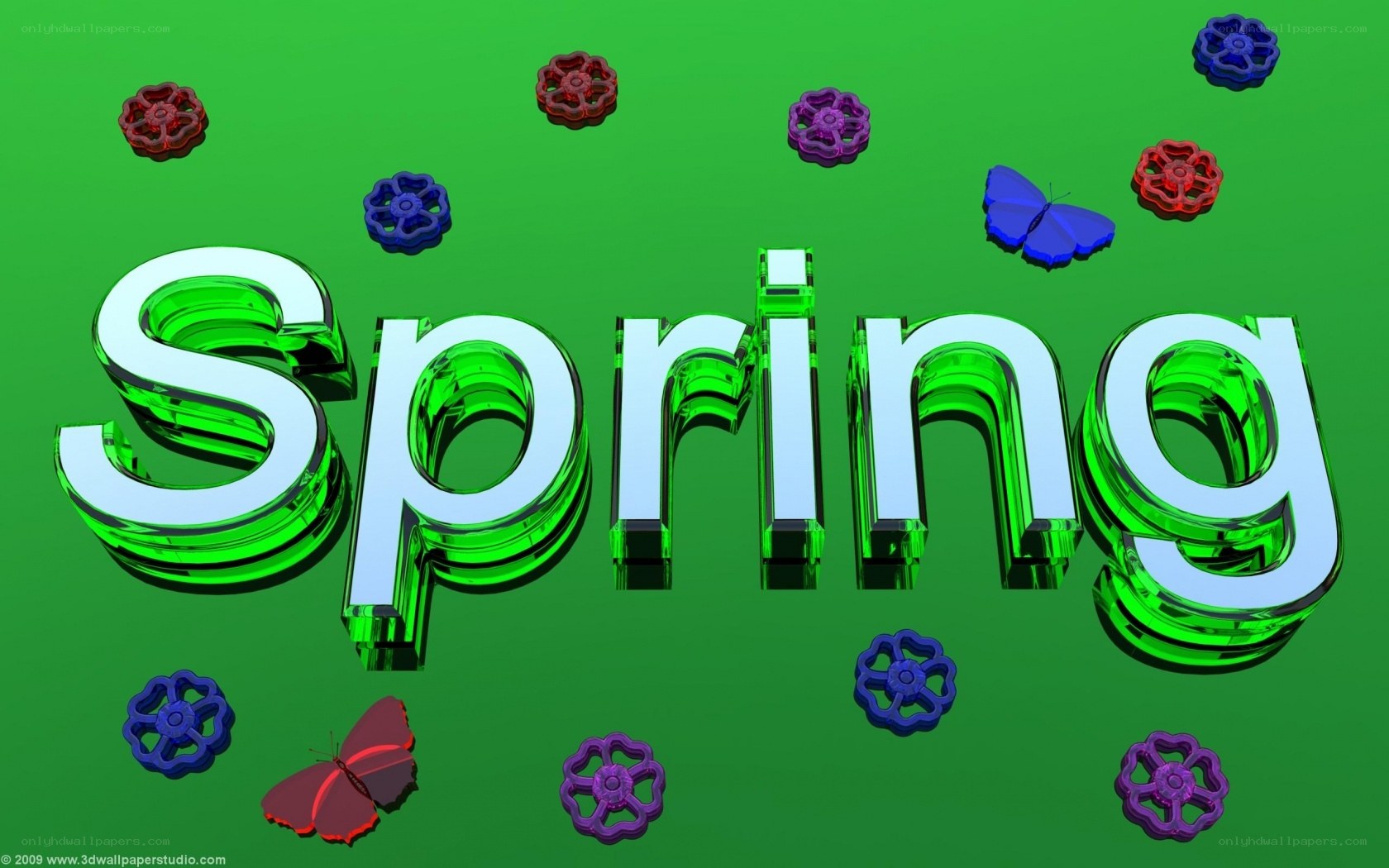 Spring word with flowers and butterflies
