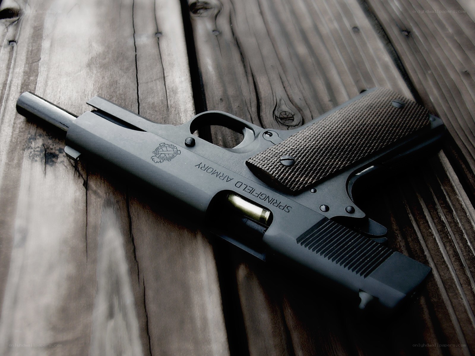 Springfield Armory pistol on wood