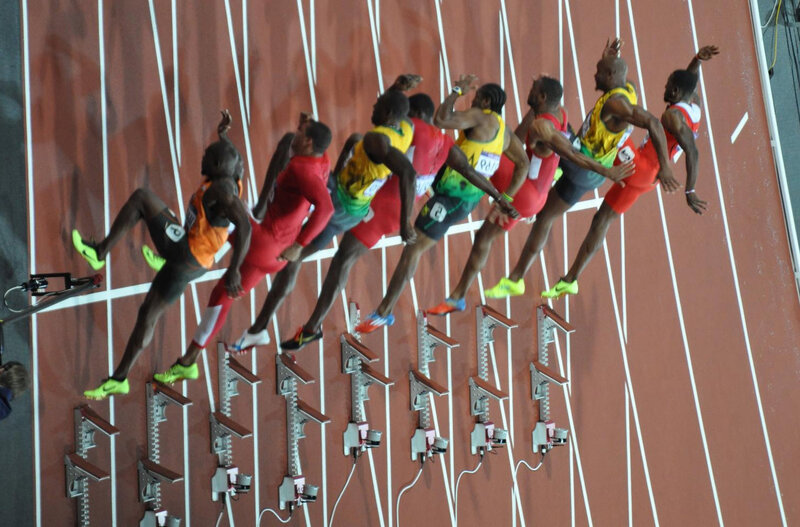 Sprinters at Starting Blocks
