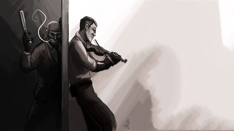 Spy and violinist in a standoff