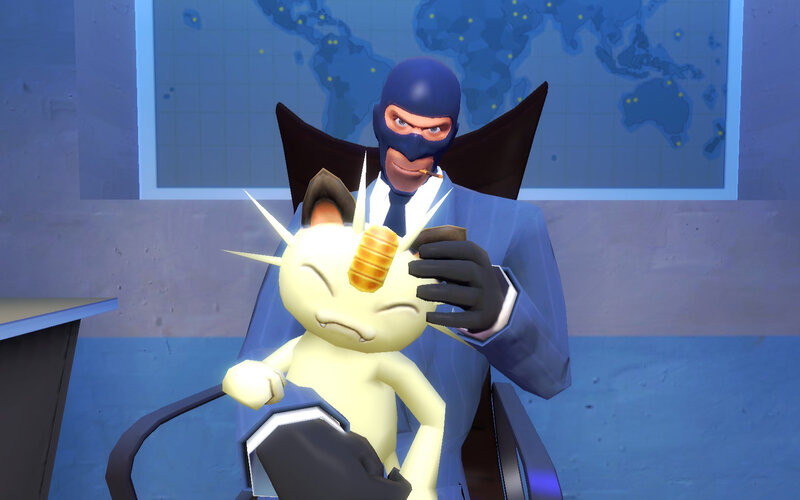 Spy holding Meowth