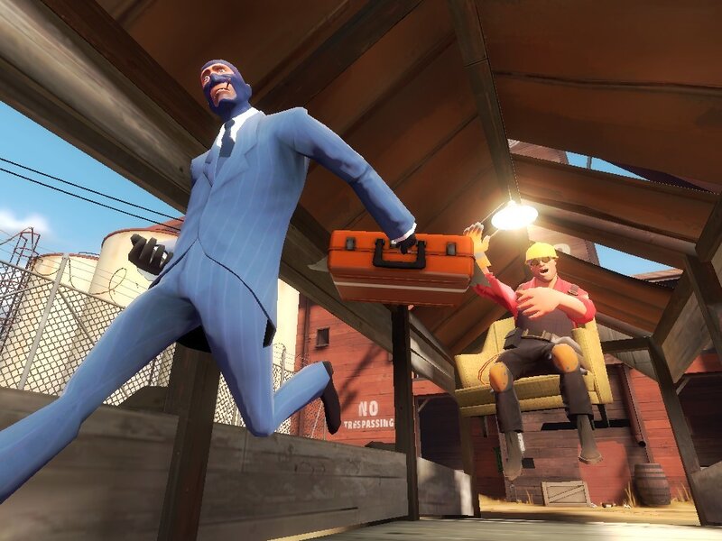 Spy stealing briefcase from Engineer
