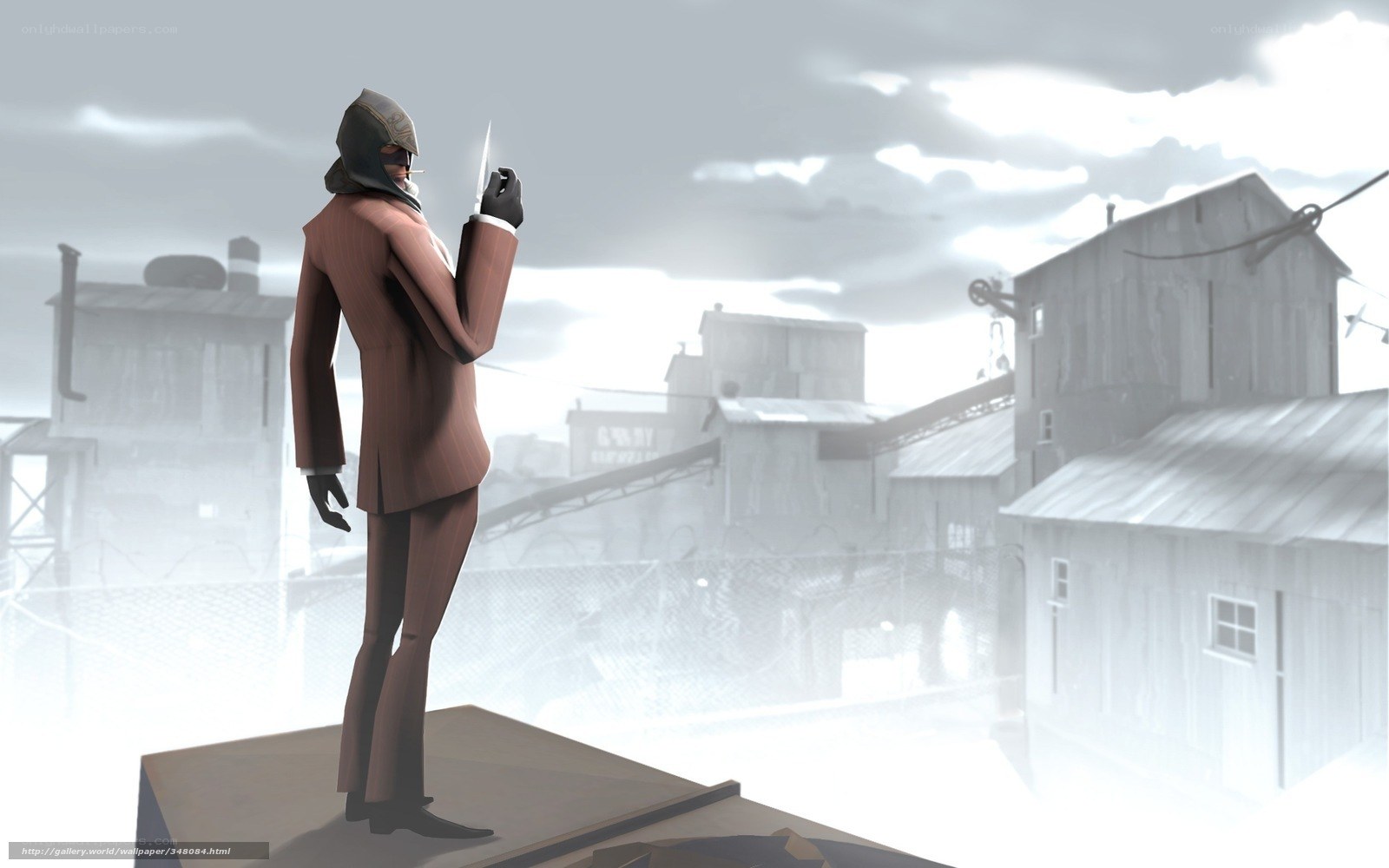 Spy with knife on rooftop