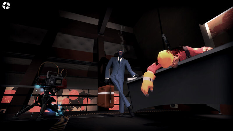 Spy with suitcase in control room