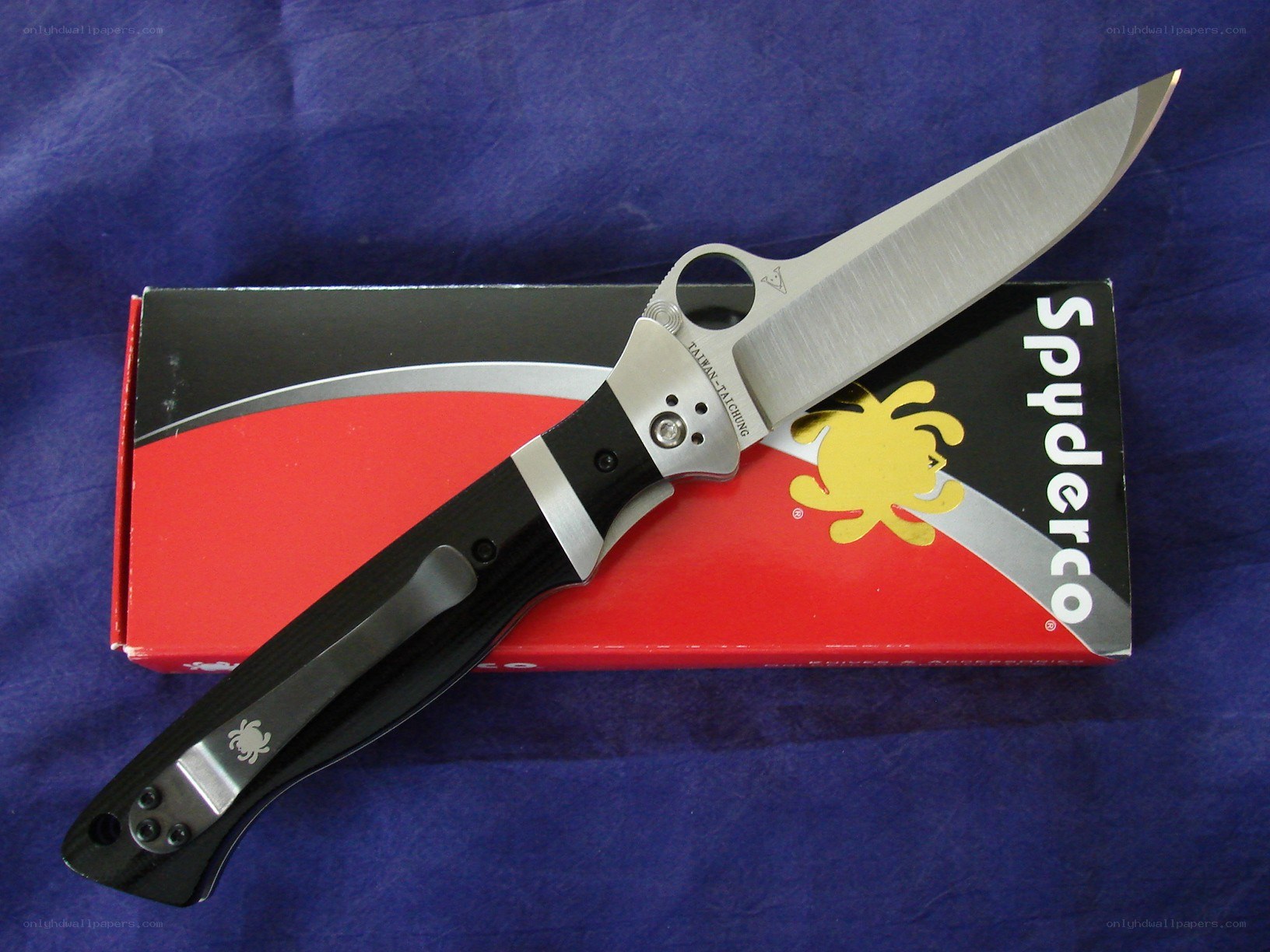 Spyderco folding knife on box