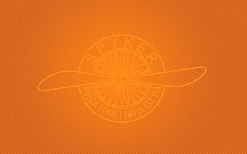 Spyker logo on orange background