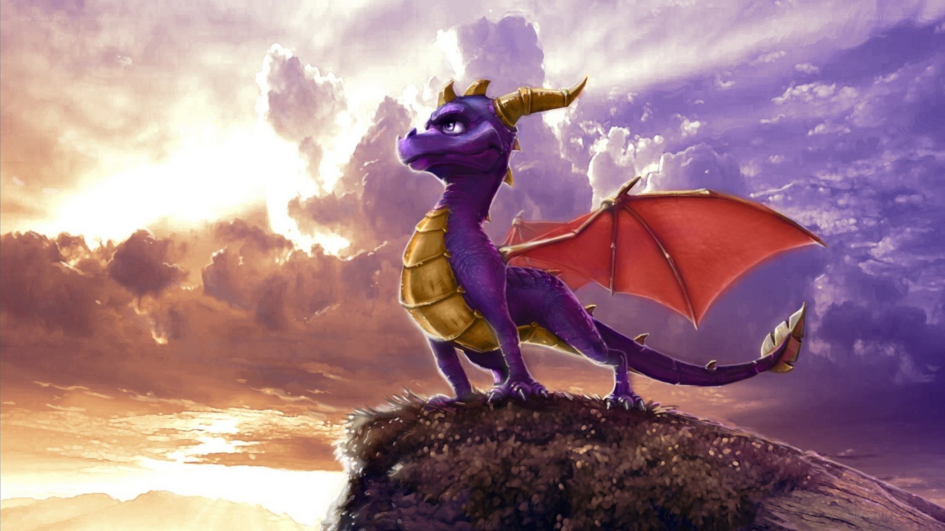 Spyro the dragon on a cliff