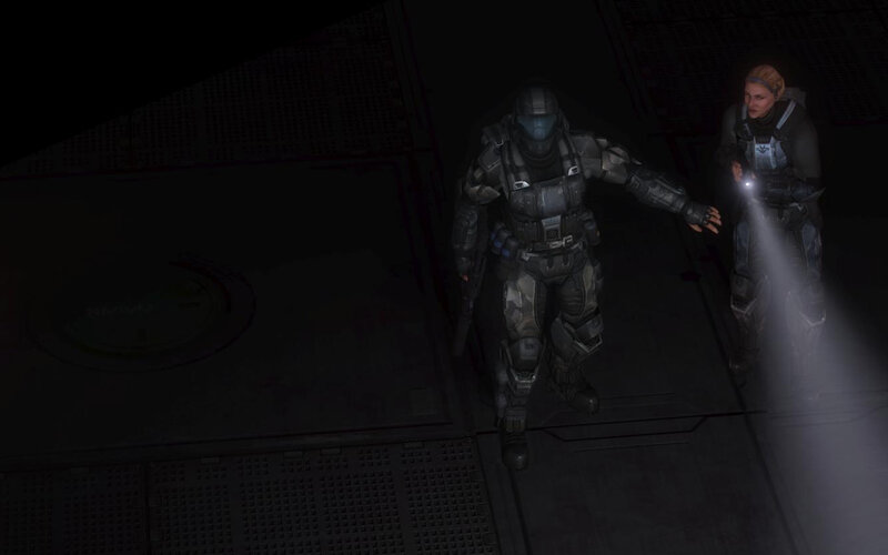 squad in dark corridor