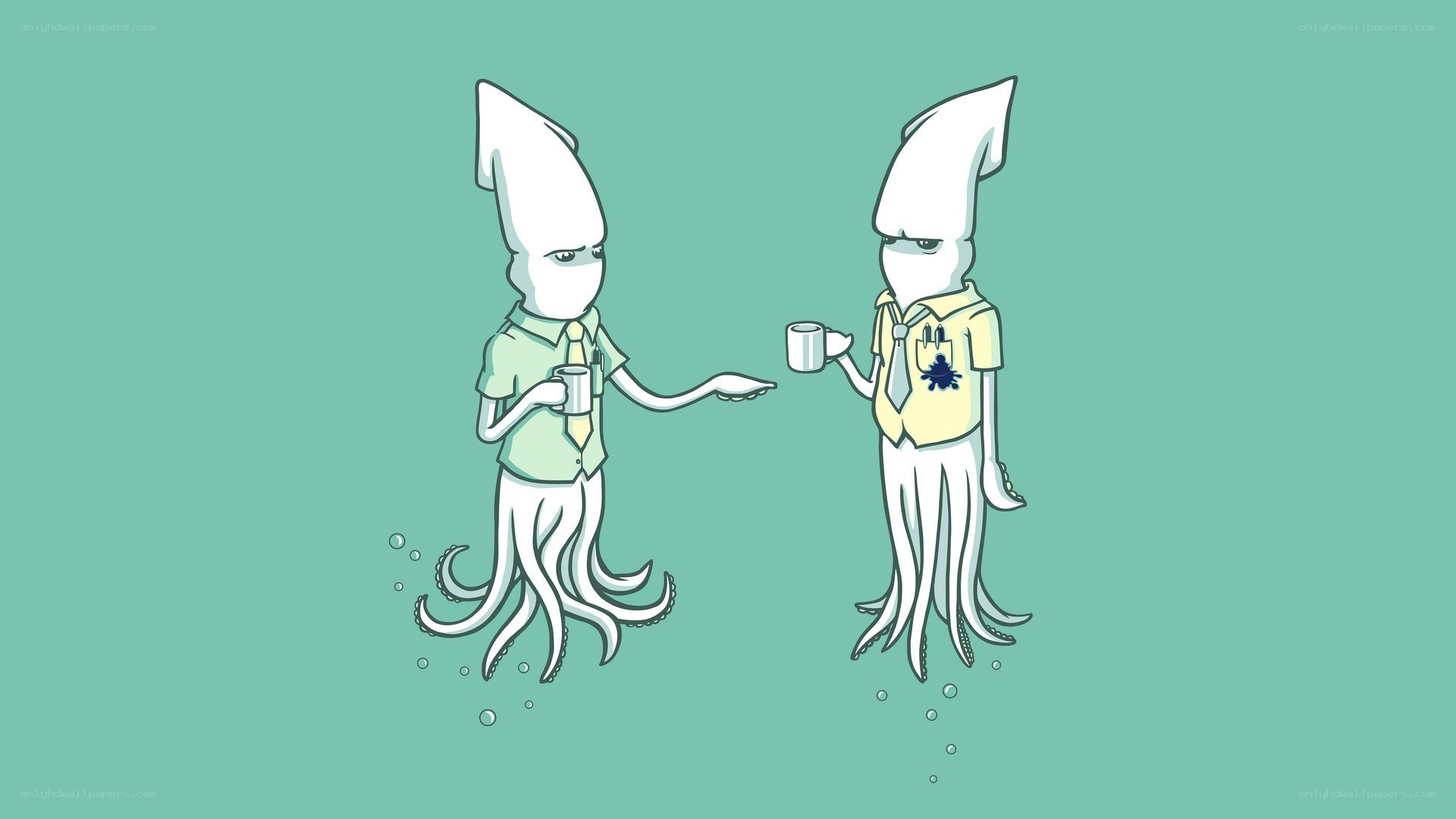 squid coworkers sharing coffee