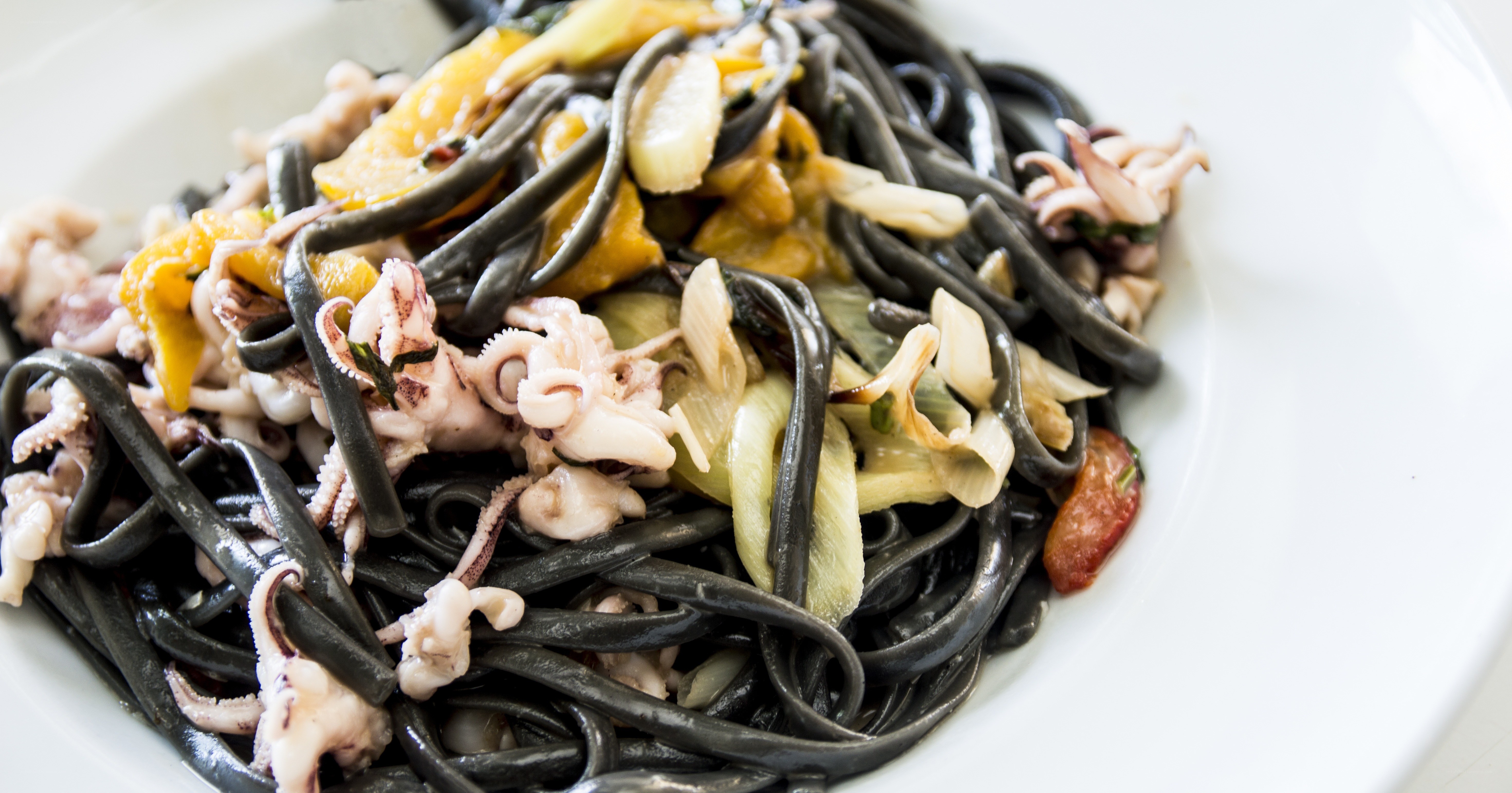 squid ink pasta with vegetables