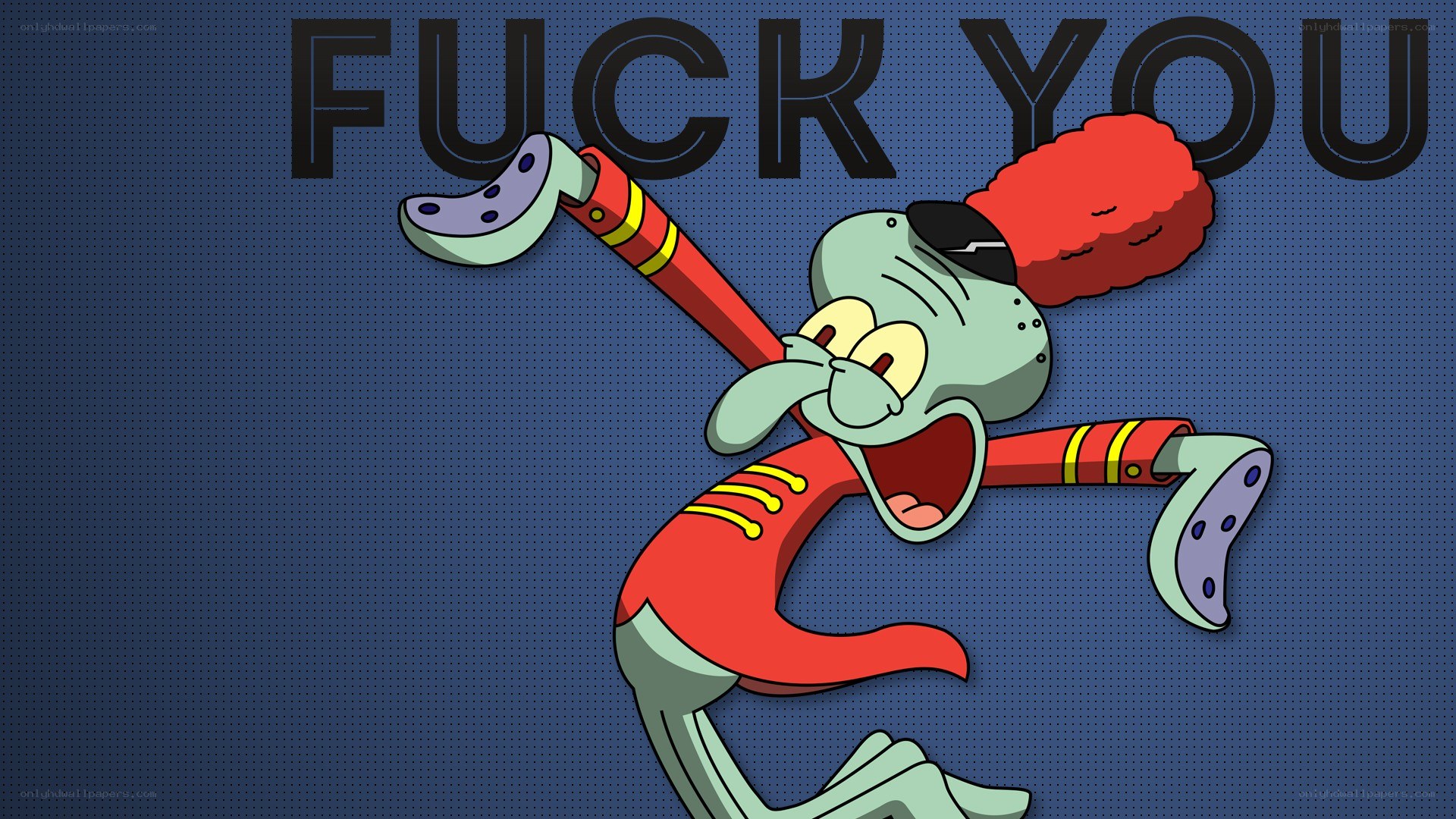 Squidward in a marching band uniform