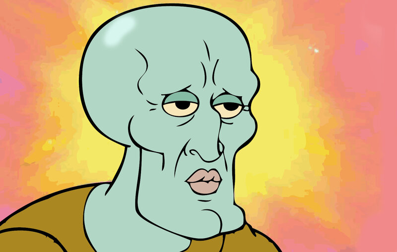 Squidward with a tired expression