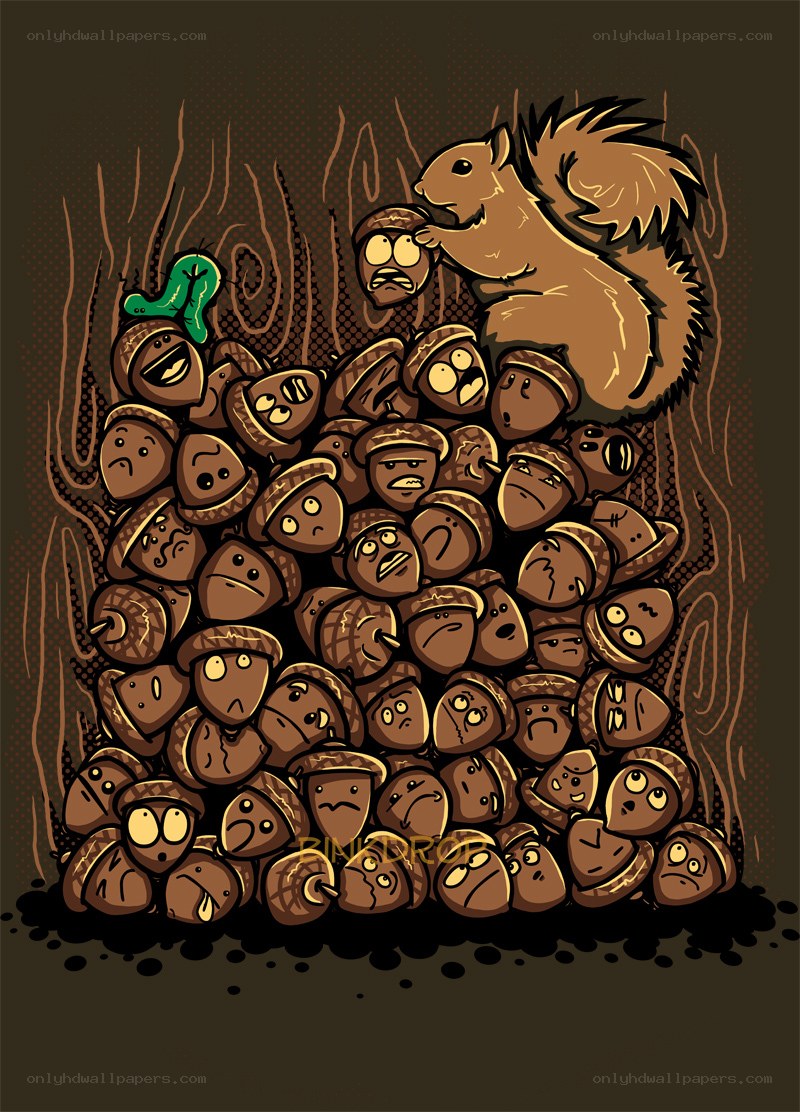 Squirrel and Acorn Pile
