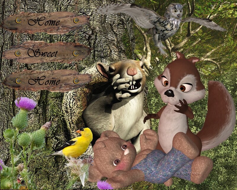 Squirrel and Bear in Forest