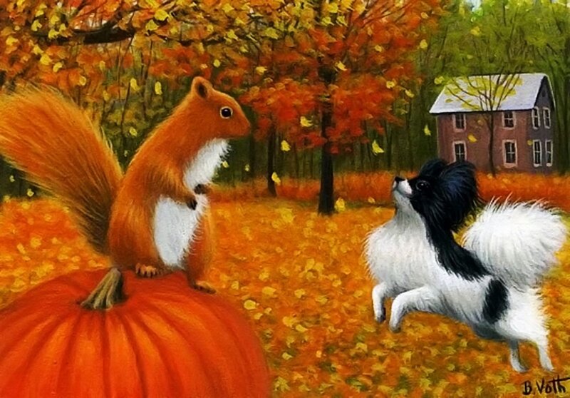 Squirrel and Dog in Autumn