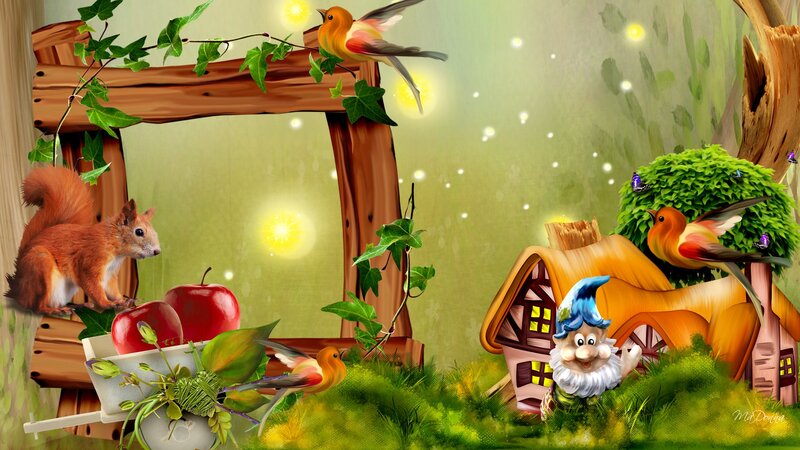 Squirrel and Gnome in Garden
