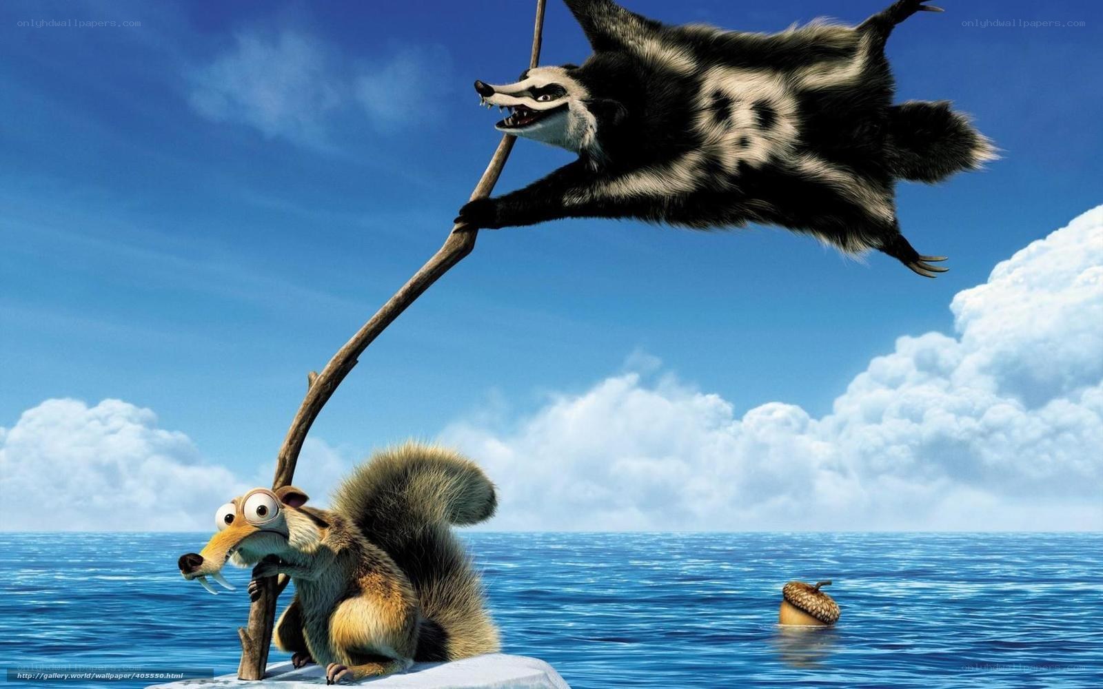 Squirrel and skunk on a raft