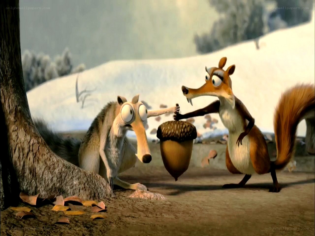 Squirrel and sloth with acorn