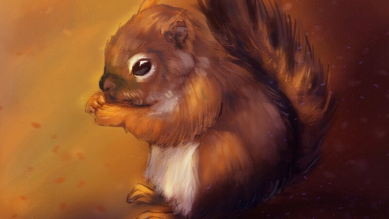Squirrel Eating Nut — Brown, Warm