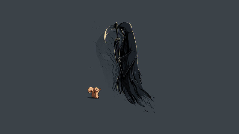 Squirrel Facing Grim Reaper — Gray