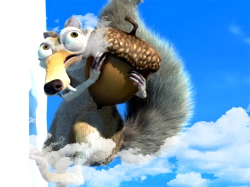 Squirrel Holding Acorn — Blue, Comical, Afternoon