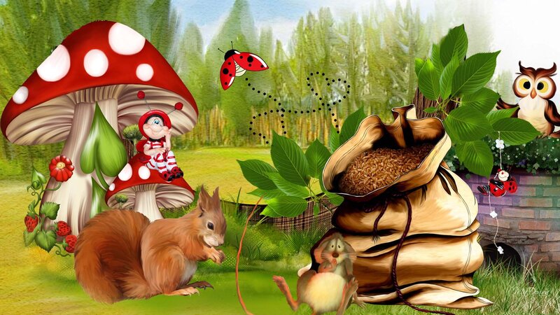 Squirrel in Forest — Green, Whimsical