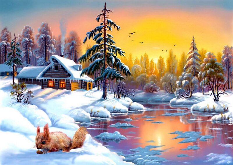 Squirrel in Snow — Yellow