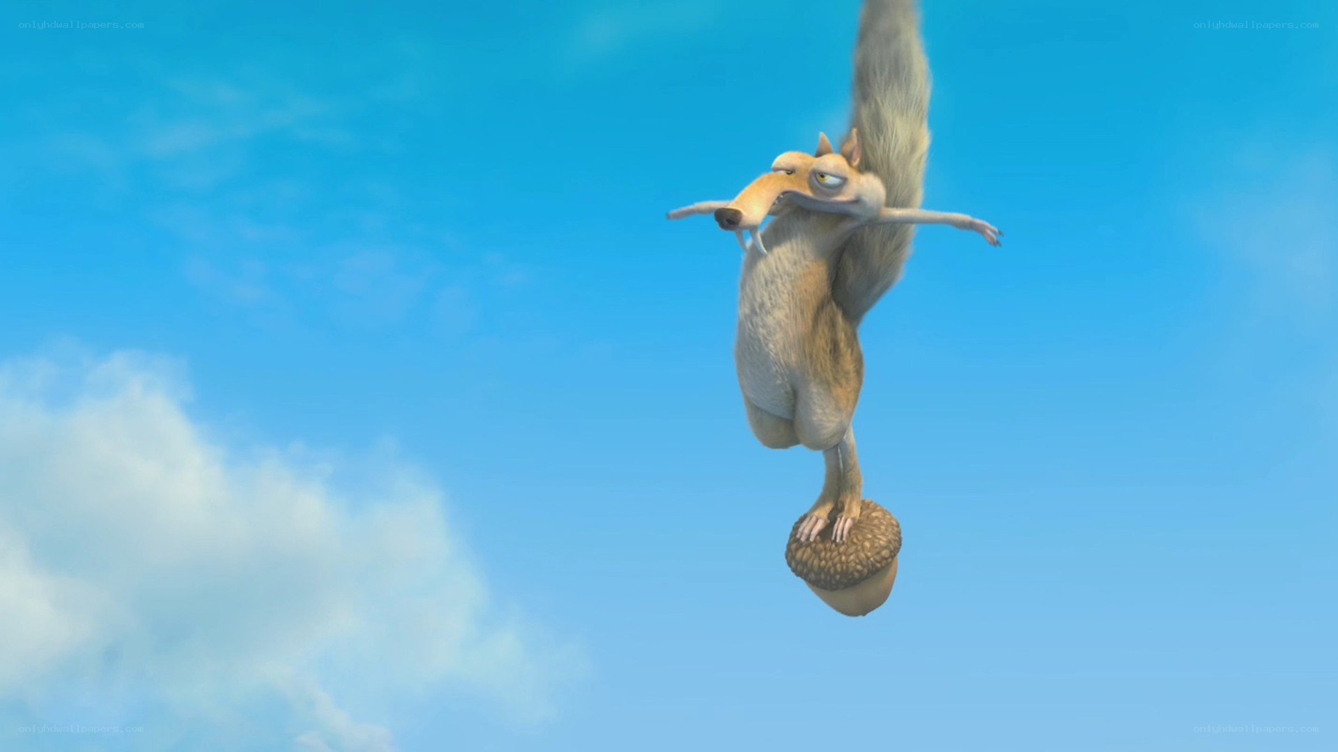 Squirrel on acorn in sky