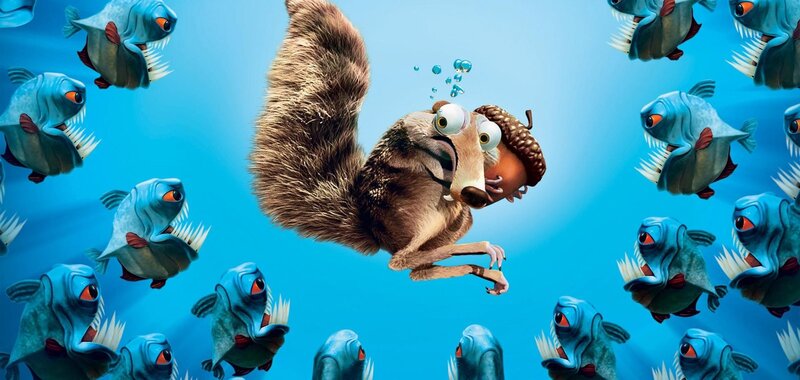 Squirrel surrounded by piranhas