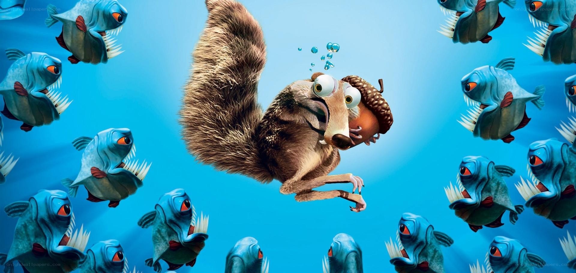 Squirrel surrounded by piranhas
