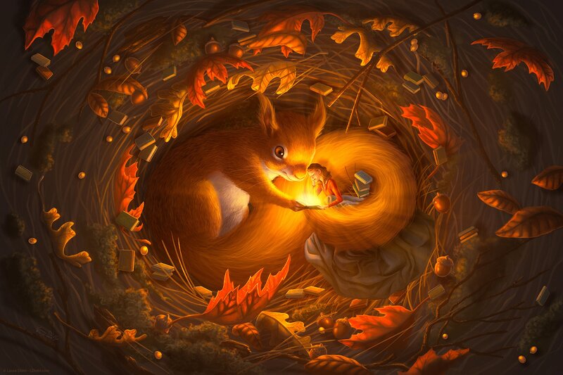 Squirrel with Girl in Nest