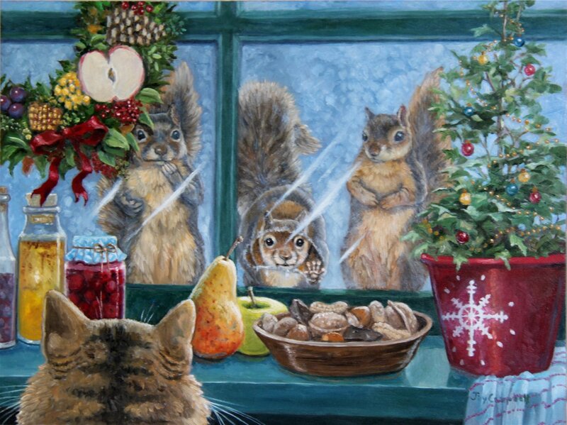 Squirrels at Window — Green