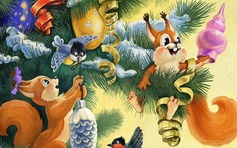 Squirrels Decorating Tree
